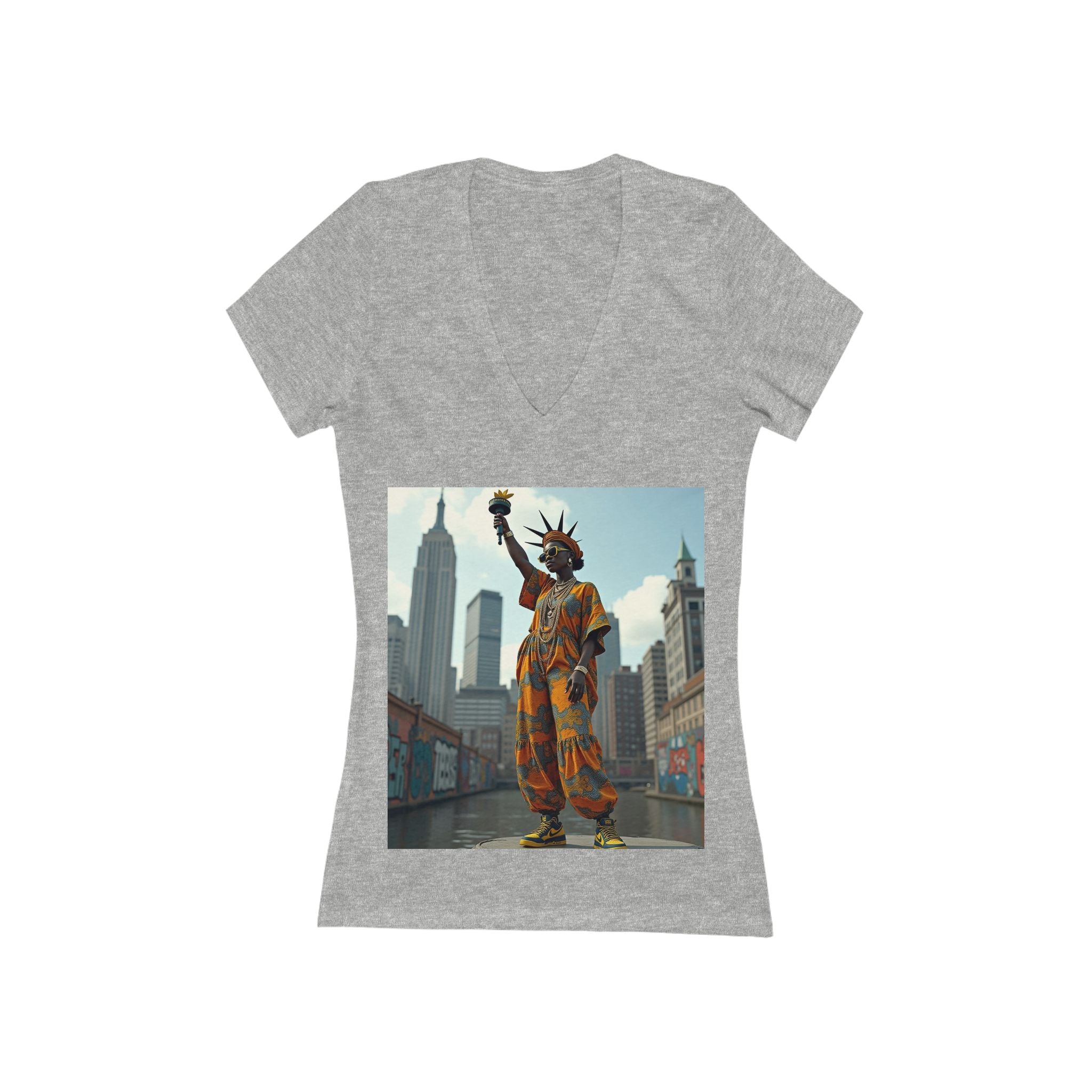 Statue of Liberty Graphic Deep V-Neck Tee, Unisex Funny T-Shirt, NYC Gift, Summer Outfit, Travel Shirt, 4th of July Apparel