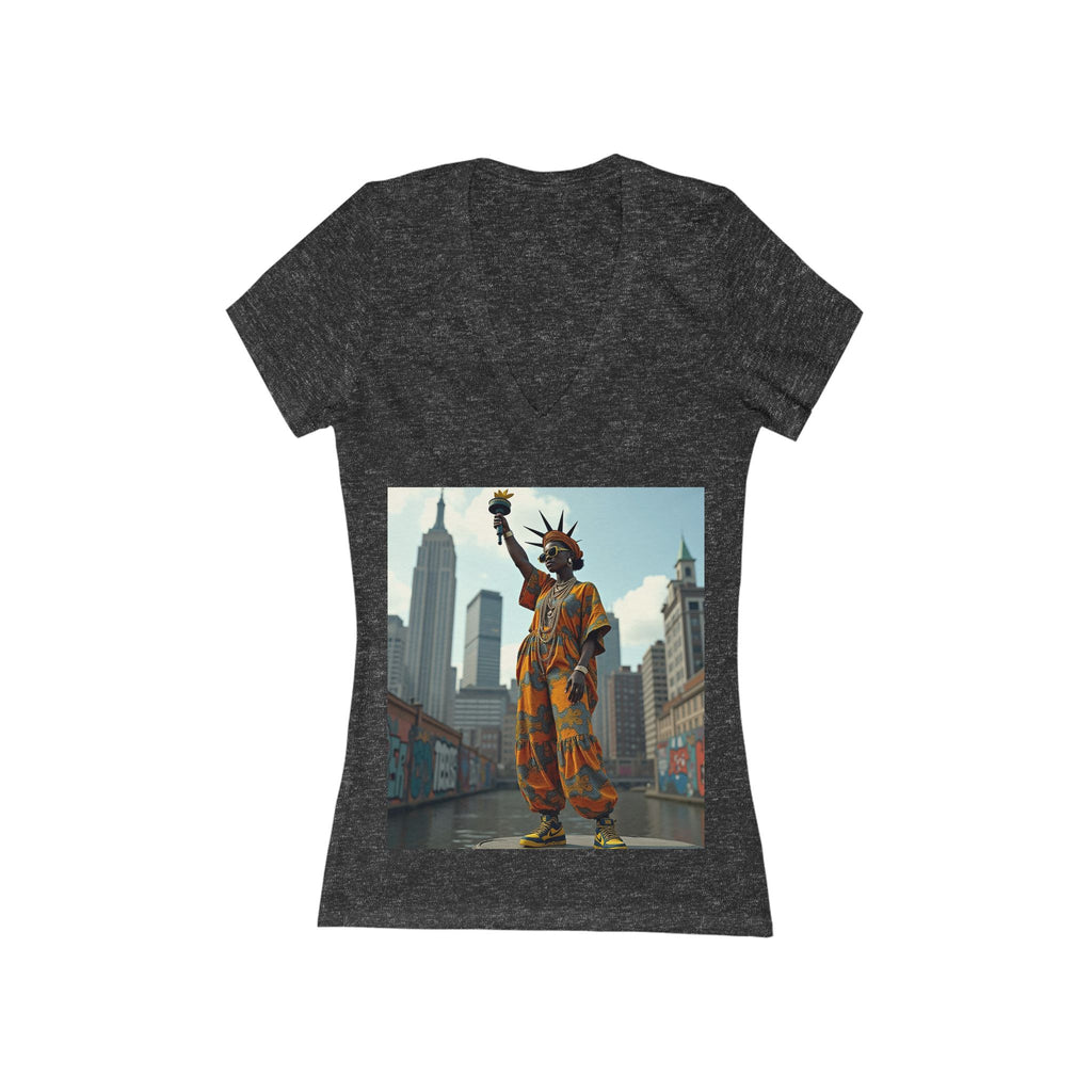 Statue of Liberty Graphic Deep V-Neck Tee, Unisex Funny T-Shirt, NYC Gift, Summer Outfit, Travel Shirt, 4th of July Apparel