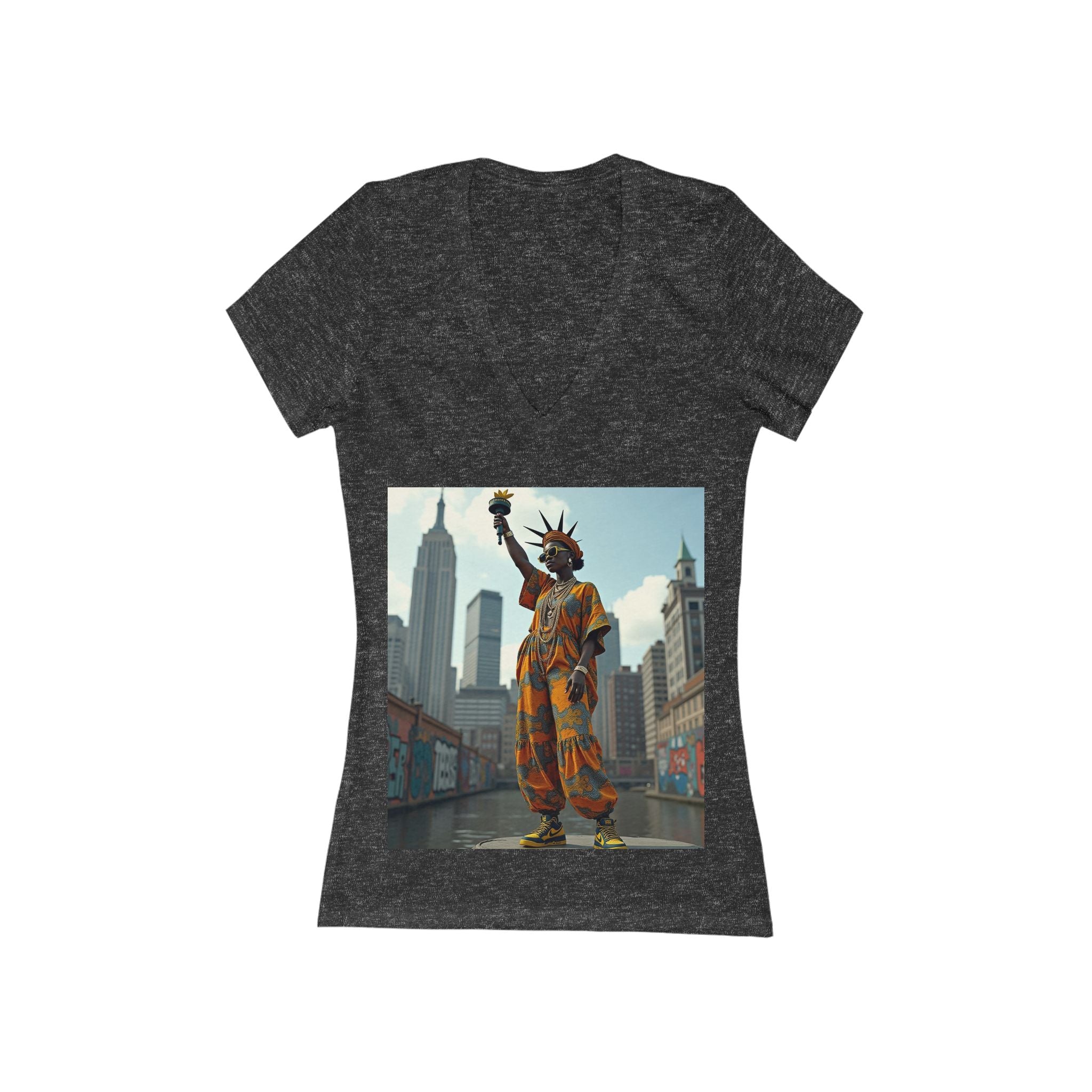 Statue of Liberty Graphic Deep V-Neck Tee, Unisex Funny T-Shirt, NYC Gift, Summer Outfit, Travel Shirt, 4th of July Apparel
