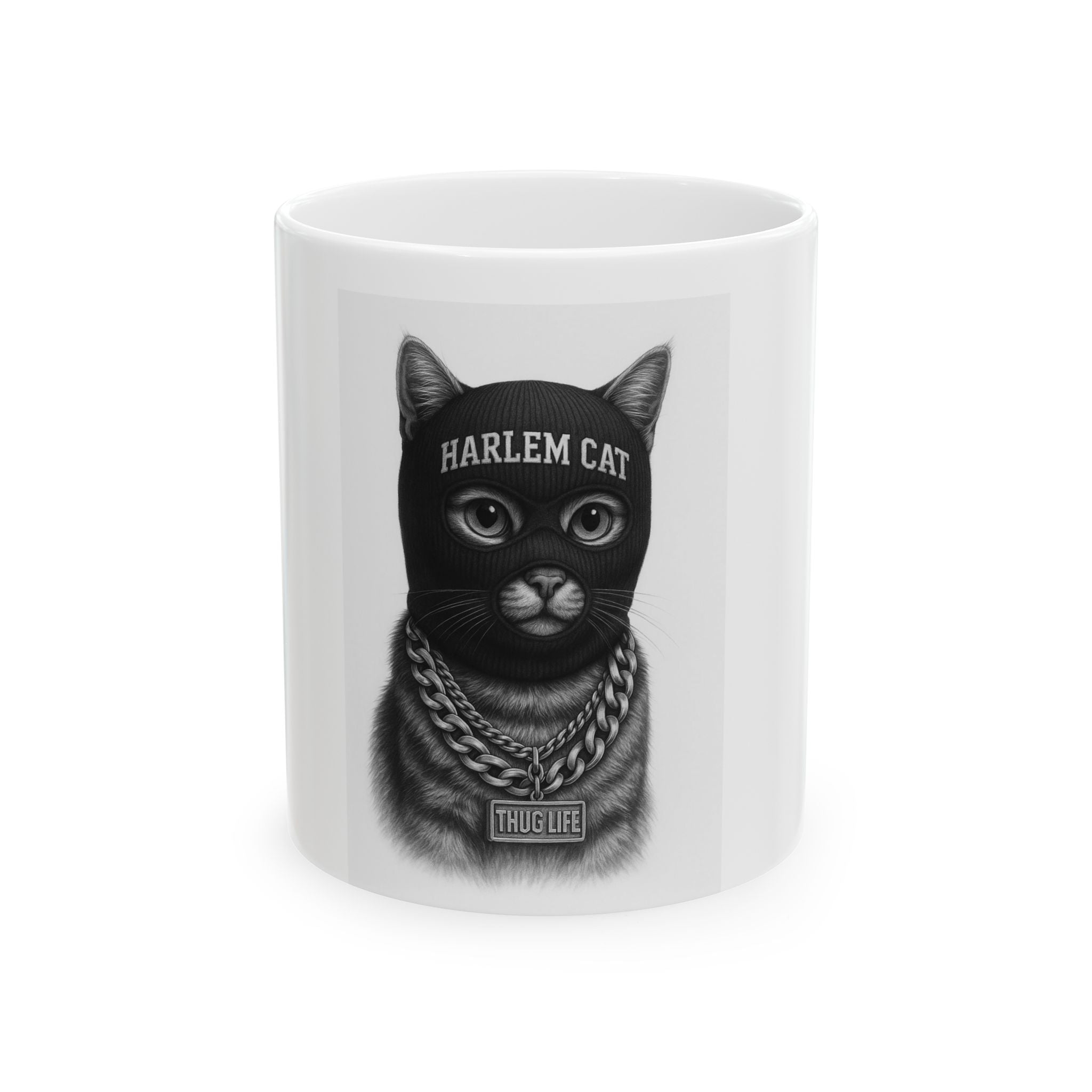 Harlem Cat Thug Life Ceramic Mug, Funny Cat Lover Gift, Unique Coffee Cup, Cool Kitchenware, Cat Mug for Animal Lovers